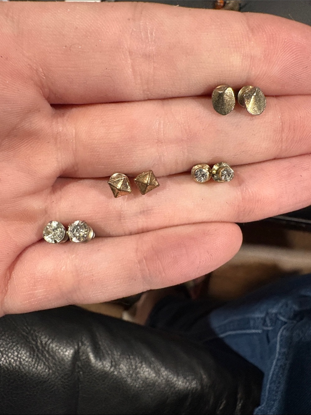 Gold Tone Stud Earring Set with Clear Crystal Accents